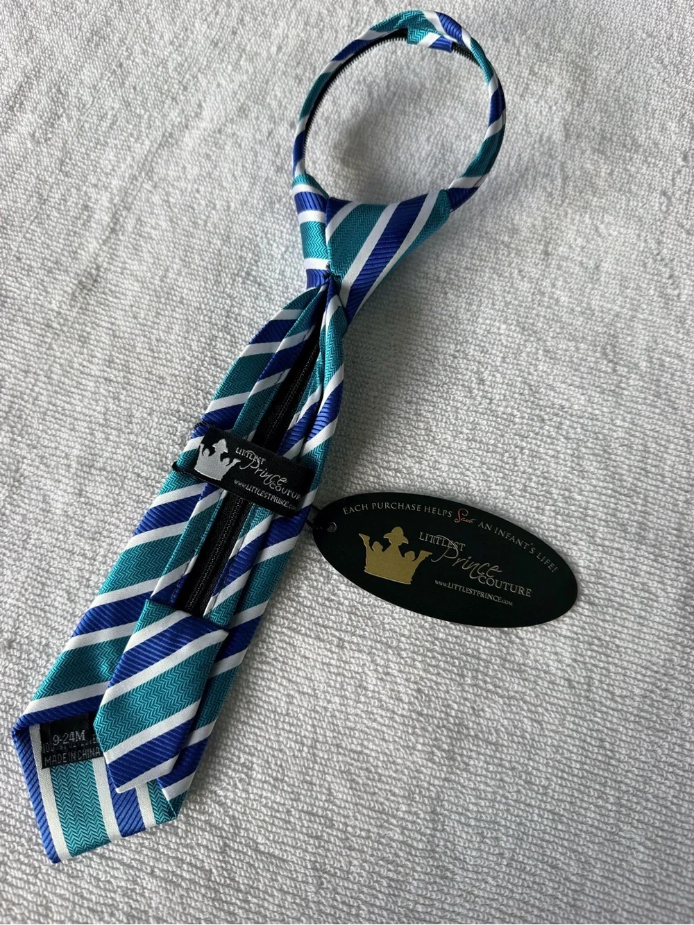 Striped Aqua and Navy Toddler Boys' Pre-Tied Adjustable Tie
